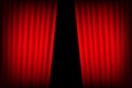 Entertainment curtains background for movies. Beautiful red theatre folded curtain drapes on black stage. Vector illustration. Royalty Free Stock Photo